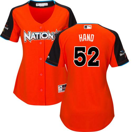 Padres #52 Brad Hand Orange All-Star National League Women's Stitched MLB Jersey